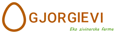 Company logo with an egg motif and the name GJORGIEVI in bold letters, subtitle Eko živinarska farma indicating an eco poultry farm.